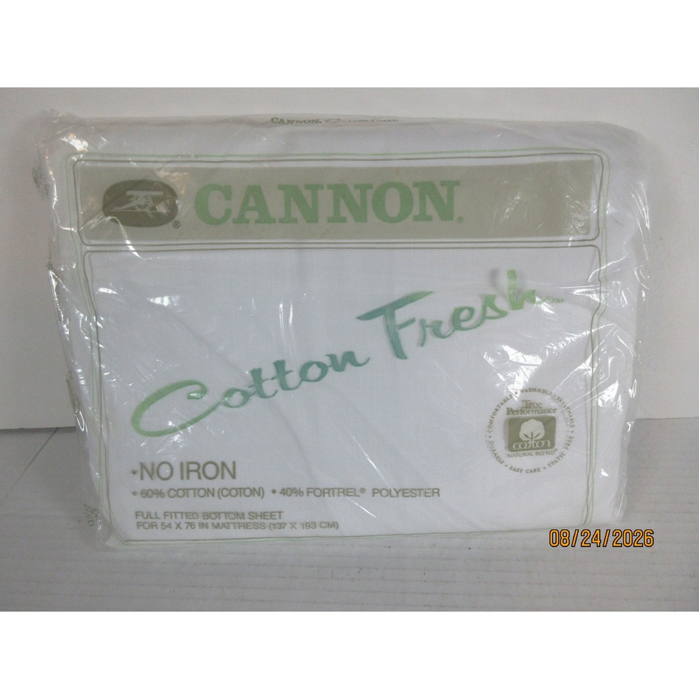 Cannon Cotton Fresh Full Fitted Bottom Sheet White No Iron Vintage 54x76 Vintage